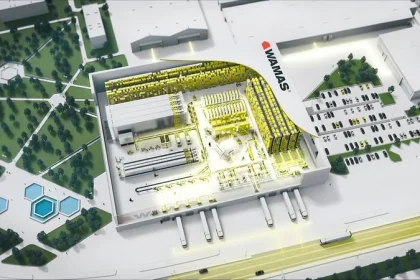 Top perspective view of an SSI SCHAEFER automated warehouse concept