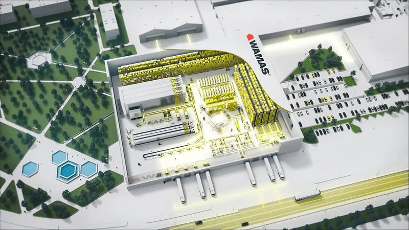 Top perspective view of an SSI SCHAEFER automated warehouse concept